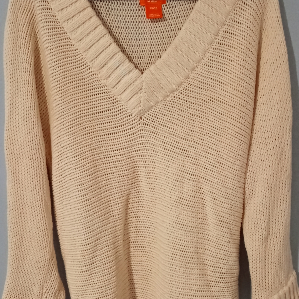 Joe Fresh Cream V-Neck Ribbed Knit Sweater
